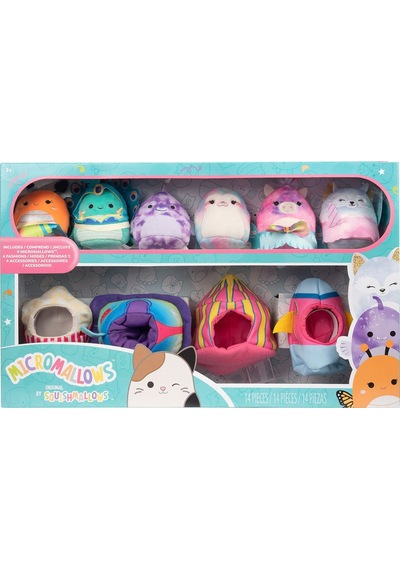 Micromallows Squishmallows Mini Peluş Oyuncak 6 Figür + 4 Aks. + 4 Giysi Figür Seti - 6 Cm - Mod-1 Çok Renkli