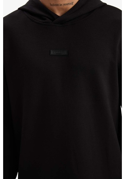 DeFactoFit Standart Fit Kapüşonlu Skuba Dalgıç Kumaş Sporcu Sweatshirt D7364AX25SPBK81
