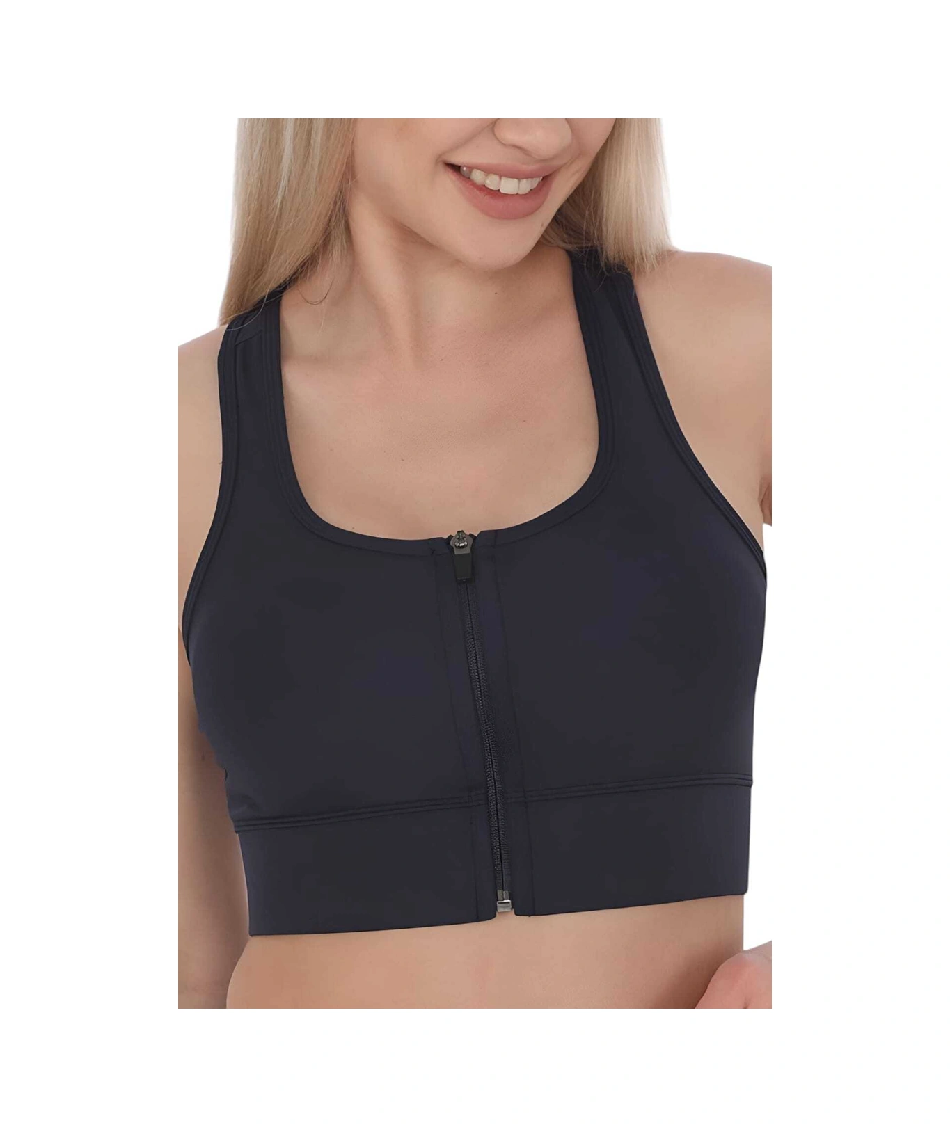 Tezzgelsin Kadın Fermuarlı Sporcu Crop Kadın Büstiyer Lacivert