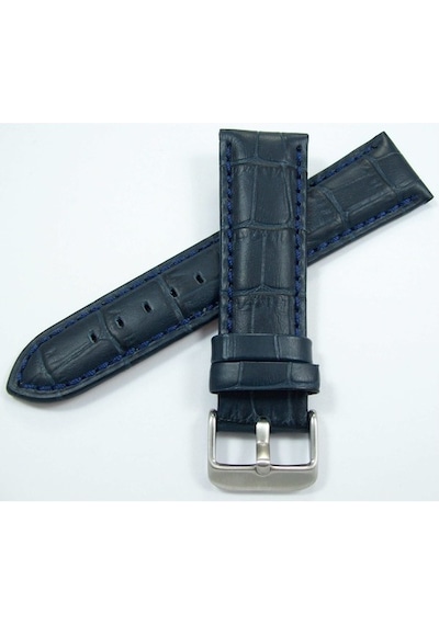 Deri Saat Kayışı 24Mm Lacivert Saat Kordonu Krokodil Spor Dikişli