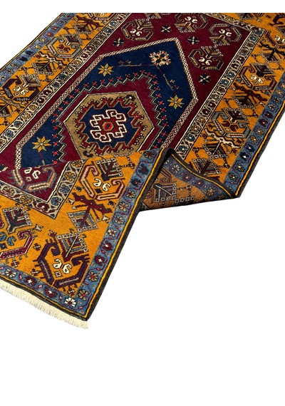 El Dokuması Yahyalı Halısı 107x200 Kök Boyası Safran Sarısı Kırmızı %100 Yün Halı