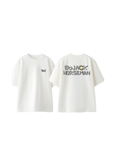 Thewert Bo Jack Horseman Logo Tasarım Sırt Baskılı Pamuk Beyaz Oversize T-shirt