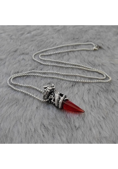 Chavin Ejderha Kırmızı Uzun Zincirli Erkek Çelik Kolye Dm65Kr Gümüş Chavin Ejderha Kırmızı Uzun Zincirli Erkek Çelik Kolye Dm65Kr Gümüş