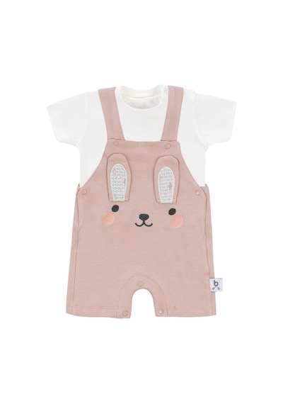 Gezenbebe Hero Kısa Kol Bebek T-shirt Ve Nakışlı Salopet Seti Pembe