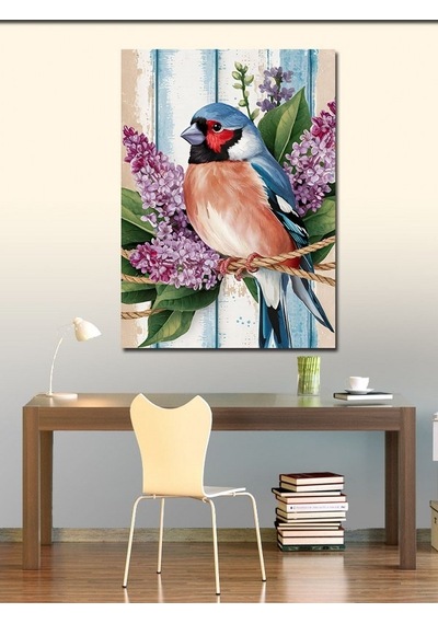 Kanvas Tablo Mavi Kuş Ve Çiçekler 70cmx100cm