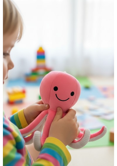 Mavi Sevimli Ahtapot Peluş Oyuncak Uyku Arkadaşı Hediyelik Pembe