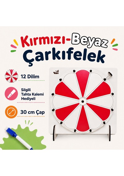 Kırmızı-beyaz Çarkıfelek Oyunu Ahşap Eğitim Materyali