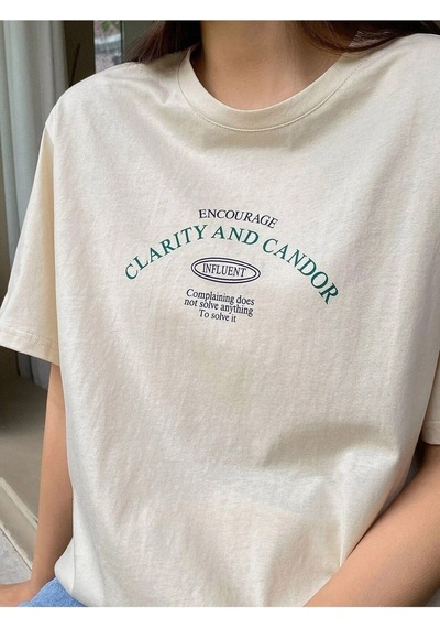 Flood Of Style Kadın Bej Clarity And Candor Baskılı Oversize T-shirt