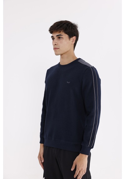 Rowinger Selanik Doku Yumuşak Tutuşlu Rahat Kalıp Yuvarlak Yaka Esnek Manşetli Sweatshirt Navyblue