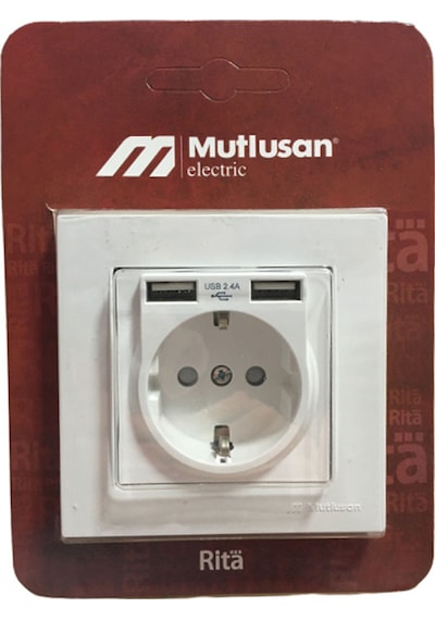 Mutlusan Rita Çerçeve Dahil 2.4 A İkili Usb'li Topraklı Priz Beyaz
