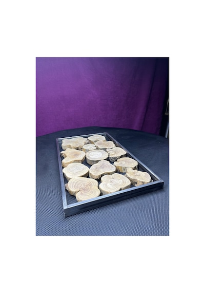 Zeytin Ağacı Parçalı Metal Çerçeve 30x50 Cm Epoksi Reçine İçin Doğal Ahşap Dilim Seti