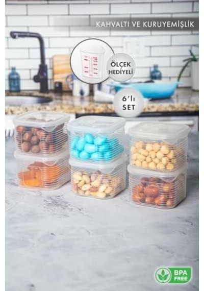Saklama Kabı Sızdırmaz Kapak6 Lı Set Füme - Ölçü Kabı Hediyeli Çok Renkli