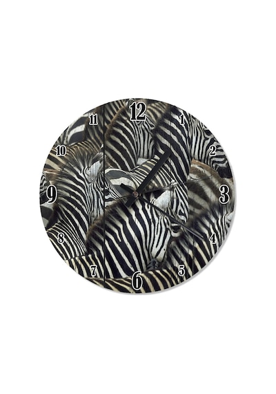 Ahşap Zeminde Siyah Beyaz Çizgili Zebra Sürüsü Duvar Saati Beyaz - Siyah