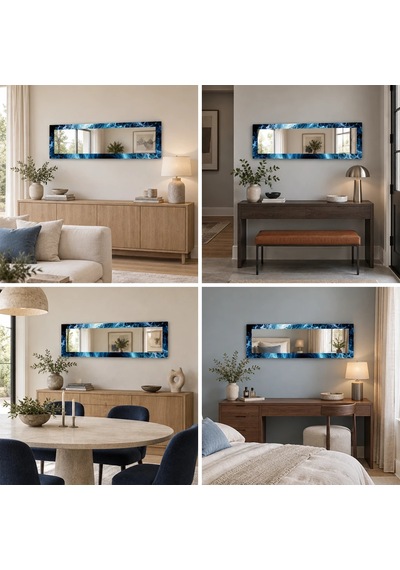 Ay Işığı Yatay Panoramik Aynalı Dekoratif Cam Tablo - 110 X 36 Cm