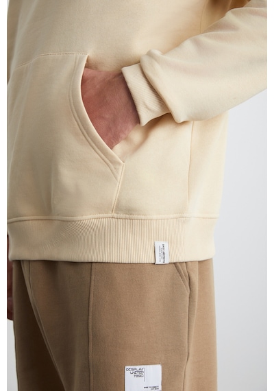 Grımelange Cartmel  Erkek Örme 3 Iplik Relaxed Fit Rahat Kalıp Kanguru Cepli Kapüşonlu Bej Sweatshirt