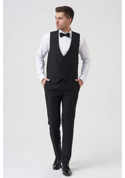 White Stone Los Angeles D2402 Slim Fit 6 Drop Damatlık Takım Elbise Siyah - Siyah