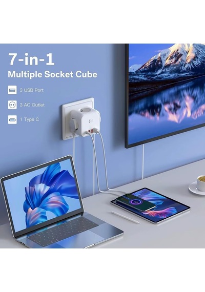 Lexroo 3 Ac Priz Soketli 3 Usb+type-c Akım Korumalı, 7 İn 1 Priz, 16a Maks, 4000w Diğer