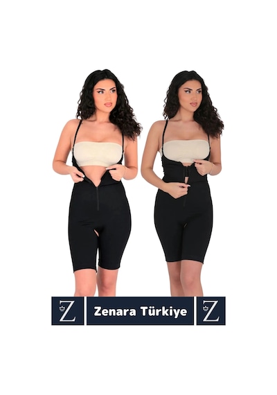 Günlük Vücut Şekillendiren Beden İncelten Toparlayan İhtiyaç Deliği Fermuarlı Ağraflı Tam Boy Korse Siyah