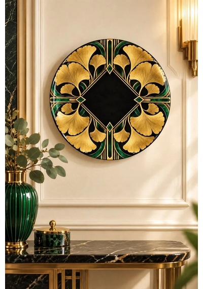 Dekoratif Duvar Tabağı Siyah Altın Art Deco Dekorlu Seramik Tabak Gri