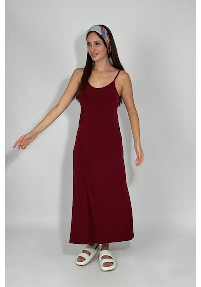 Kadın Sandy Kumaş İp Askılı Düz Renk Fitted/vücuda Oturan Dar Esnek Rahat Saran Uzun Elbise Bordo Kadın Sandy Kumaş İp Askılı Düz Renk Fitted/vücuda Oturan Dar Esnek Rahat Saran Uzun Elbise Bordo