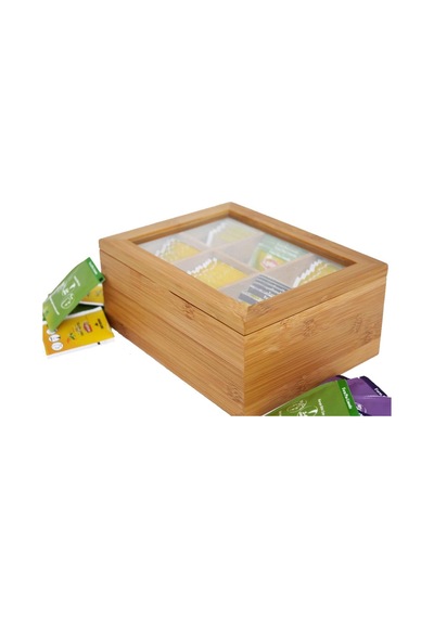 Bambu Organizer, Çay Kutusu,  Takı Kutusu, Mıknatıslı Kapak,  Premium Kalite 6 Şeffaf Kapak çok renkli