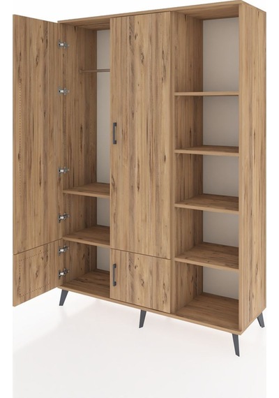 Hyperion Dolap 6 Raflı 4 Kapaklı Tek Askılı 132x44x195 Çam-çam/çam Atlas Çam/atlas Çam