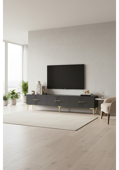 Tsa1832btg Slim Tv Stand, Tv Sehpası Beyaz-traverten-gold 180cm