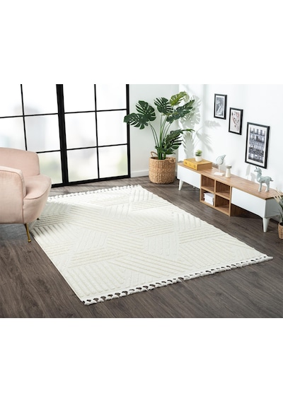 Loop Lp001a Beyaz Halı Dekoratif Sisal Bukle Tozsuz Antialerjik Salon Halısı Yatak Odası Koridor-106 Beyaz