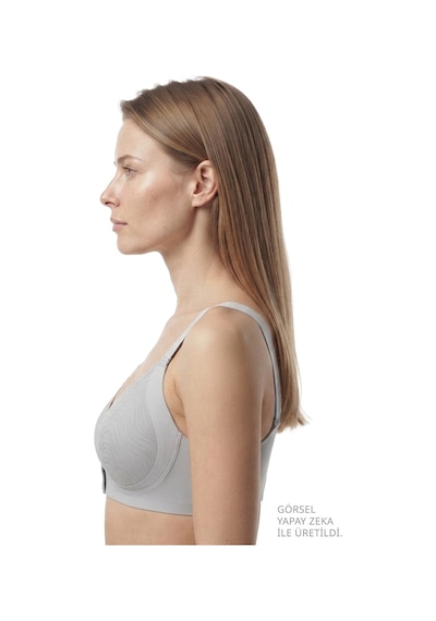 Cottonill Seamless Bra - Larevia Gri Lazer Kesim Önden Düğmeli Tül Detaylı Kadın Sütyen