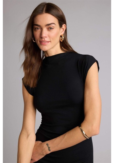 Defacto Bodycon Vücudu Saran Ribana Mini Elbise H5756ax26spbk81 Siyah-bk81