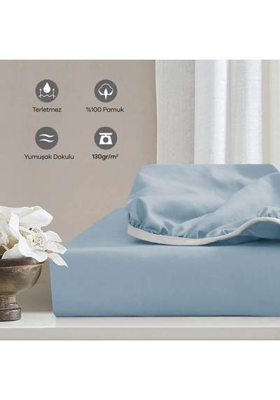 Soley Jersey %100 Pamuk Çift Kişilik 140 X 200 Lastikli Çarşaf Mavi