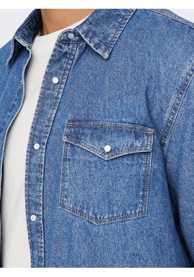 Only & Sons Erkek Göğüs Cepli Denim Gömlek - 22023247 001
