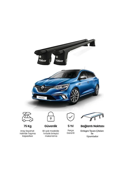 Trio-ıı Renault Megane Kombi 2016 Ve Sonrası Uyumlu Siyah Kilitli Ara Atkı 120cm Port Bagaj Tavan Barı