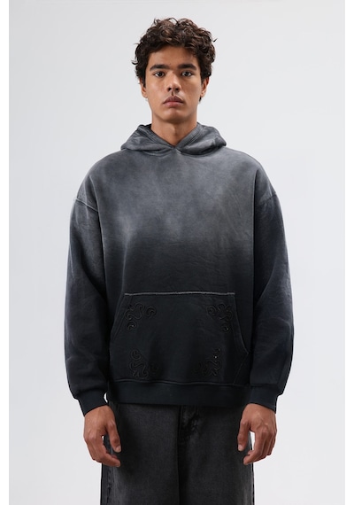 Vamos Oversize Nakış Detaylı Hoodie Siyah