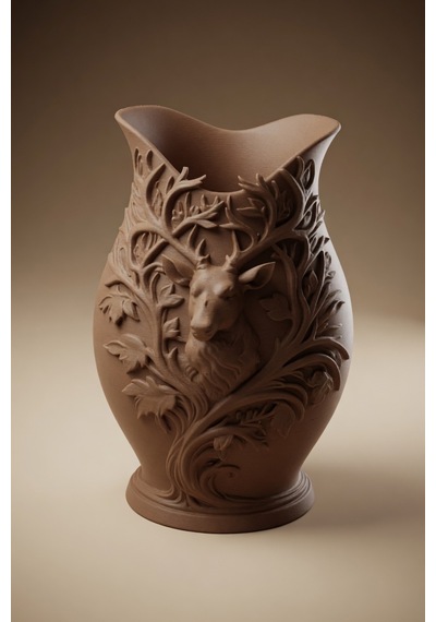 3d Baskılı Geyik Desenli Dekoratif Vazo 15 Cm Kahverengi