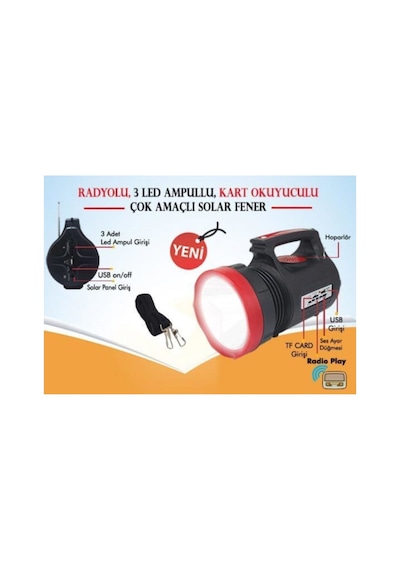 Rt-906 Güneş Panelli Radyolu 3 Ampullü Çok Amaçlı Solar F Nocolor-babea6e9