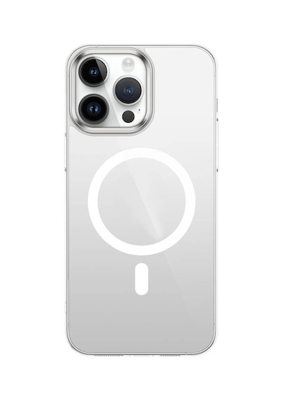 Zore İphone 15 Pro Max Uyumlu Ogaa Wireless Şarj Özellikli Şeffaf G-glass Kılıf-gümüş