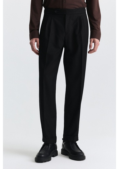 Antioch Tapered Fit Çift Pileli Pantolon Siyah