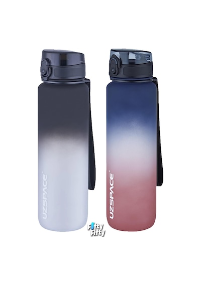 Uzspace 2'li Tritan Matara Seti 1000ml Büyük Boy Çift Renk Softtouch Ff Collection Tritan Su Matarası Siyah Beyaz - Lacivert Kırmızı