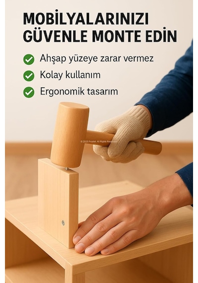 Proalet Ahşap Tokmak, El Yapımı Doğal Ağaç, Marangozluk Tokmağı, Gemicilik El Aleti, Mutfak, Kuruyemiş Ve Zanaat İçin, Ergonomik Saplı, Tahta, Dayanık
