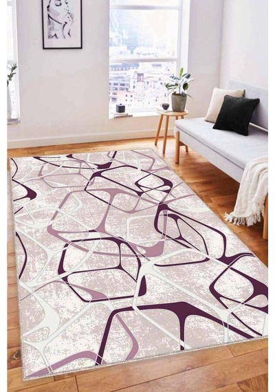 Mürdüm Geometrik Kaymaz Tabanlı Dekoratif Halı Lk009n11