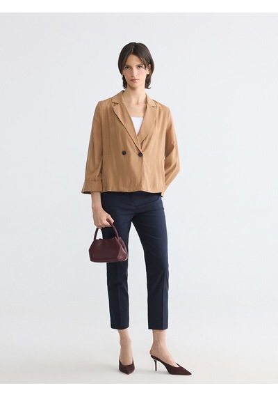 Lcw Everyday Bej Kruvaze Yaka Çizgili Kadın Blazer Ceket