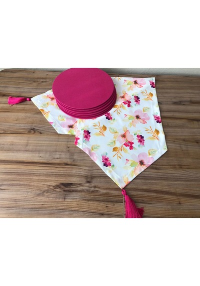 Suluboya Çiçek Desenli Runner & Supla Çok Renkli