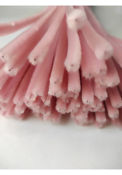 50 Adet Pastel Pembe Şönil, Çiçek Yapımına Uygun Tüylü Tel, 30 Cm 6mm