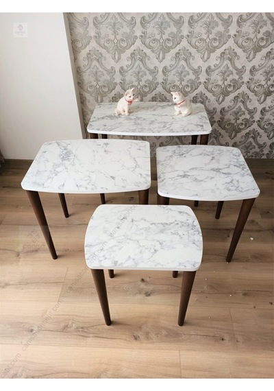Canisa Concept Telwe Serisi Beyaz Mermer Desen Mdf 1.sınıf 4lü Zigon Sehpa Takımı/ayakları Ceviz Beyaz Mermer Desen / Ayakları Ceviz