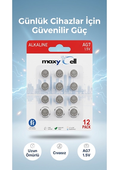 Maxycell 12 Adet Ag7, Lr57, Lr927, 395 1,5v Pil Düğme , Sr927, Sr927w Saat Oyuncakları