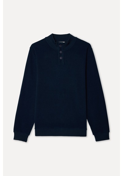 Mudo Erkek Erkek Lacivert Düğmeli Dik Yaka Sweatshirt 1272616