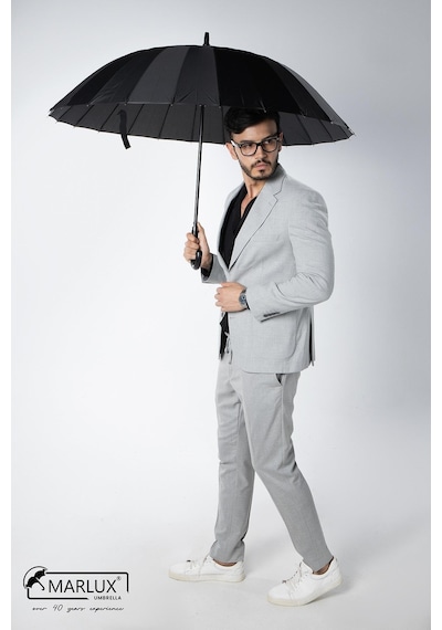 Marlux Siyah Baston 24 Fiber Tel Hakiki Deri Saplı Ultra Premium Protokol Şemsiye M21mar1024r001 60709598 Siyah