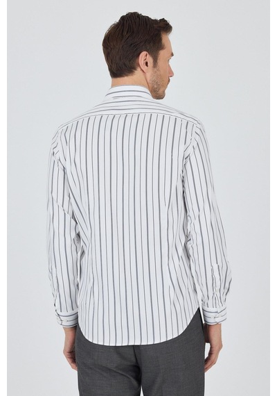 İmza Beyaz-mavi Uzun Kol Çizgili Desen Bez Ayağı İtalyan Yaka Cepsiz Esnek Classic Slim Fit Gömlek 1004250203 Optik Beyaz İmza Beyaz-mavi Uzun Kol Çizgili Desen Bez Ayağı İtalyan Yaka Cepsiz Esnek Classic Slim Fit Gömlek 1004250203 Optik Beyaz