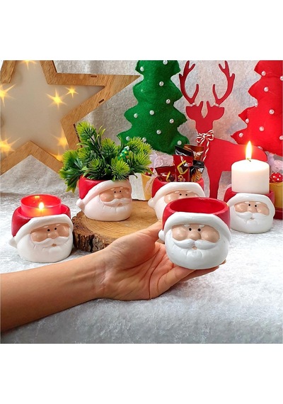 Dafniart Yılbaşı Yeniyıl Noel Baba Mumluk Dekor Hediyeli Ürün 8 Cm Kırmızı 2 Li Beton Alaşımlı Altın